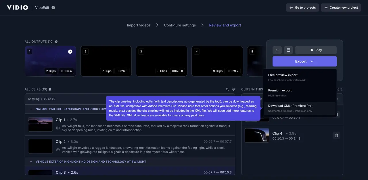 VibeEdit XML Export → Premiere Pro
